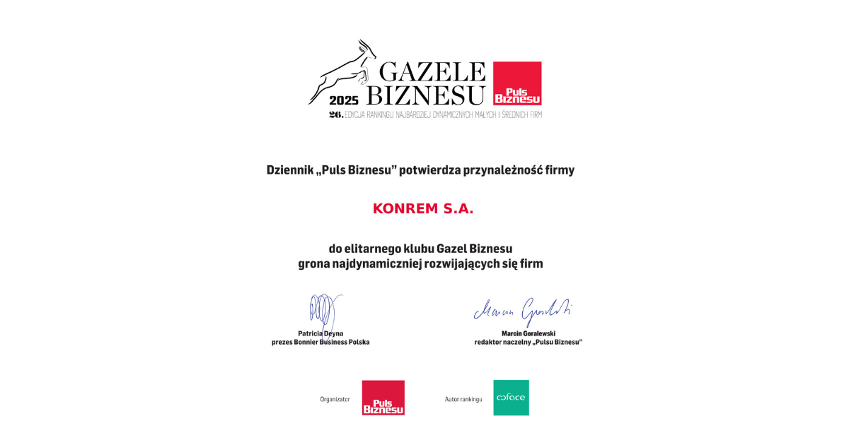 Konrem S.A. w&nbsp;elitarnym gronie Gazele Biznesu